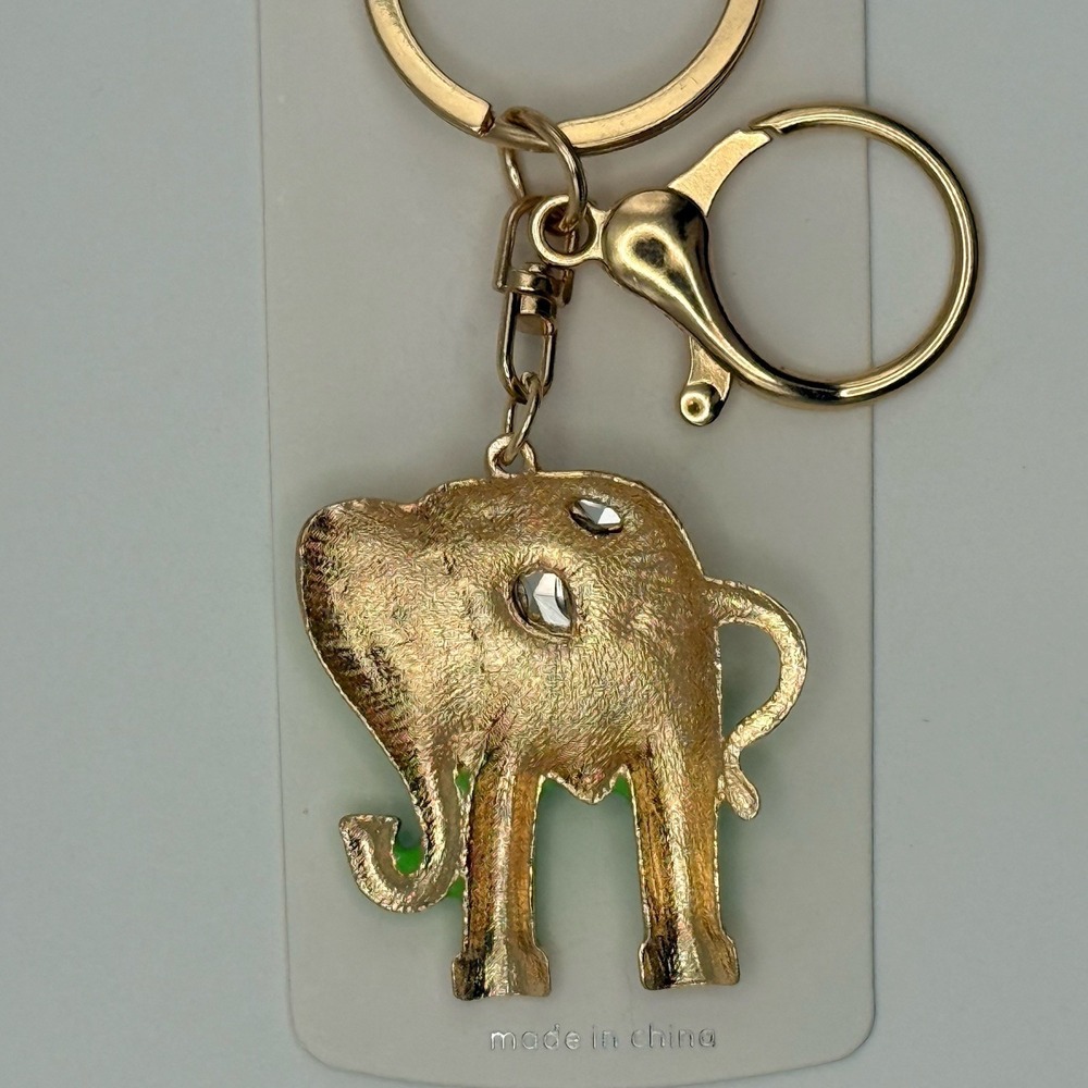 Pink Elephant Rhinestone Gold Keychain Purse Charm - Picture 2 of 3
